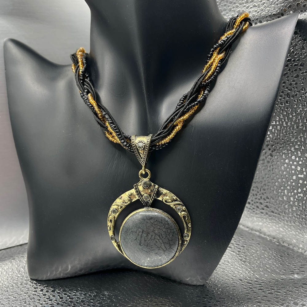 Black and Gold Beaded Statement Necklace
